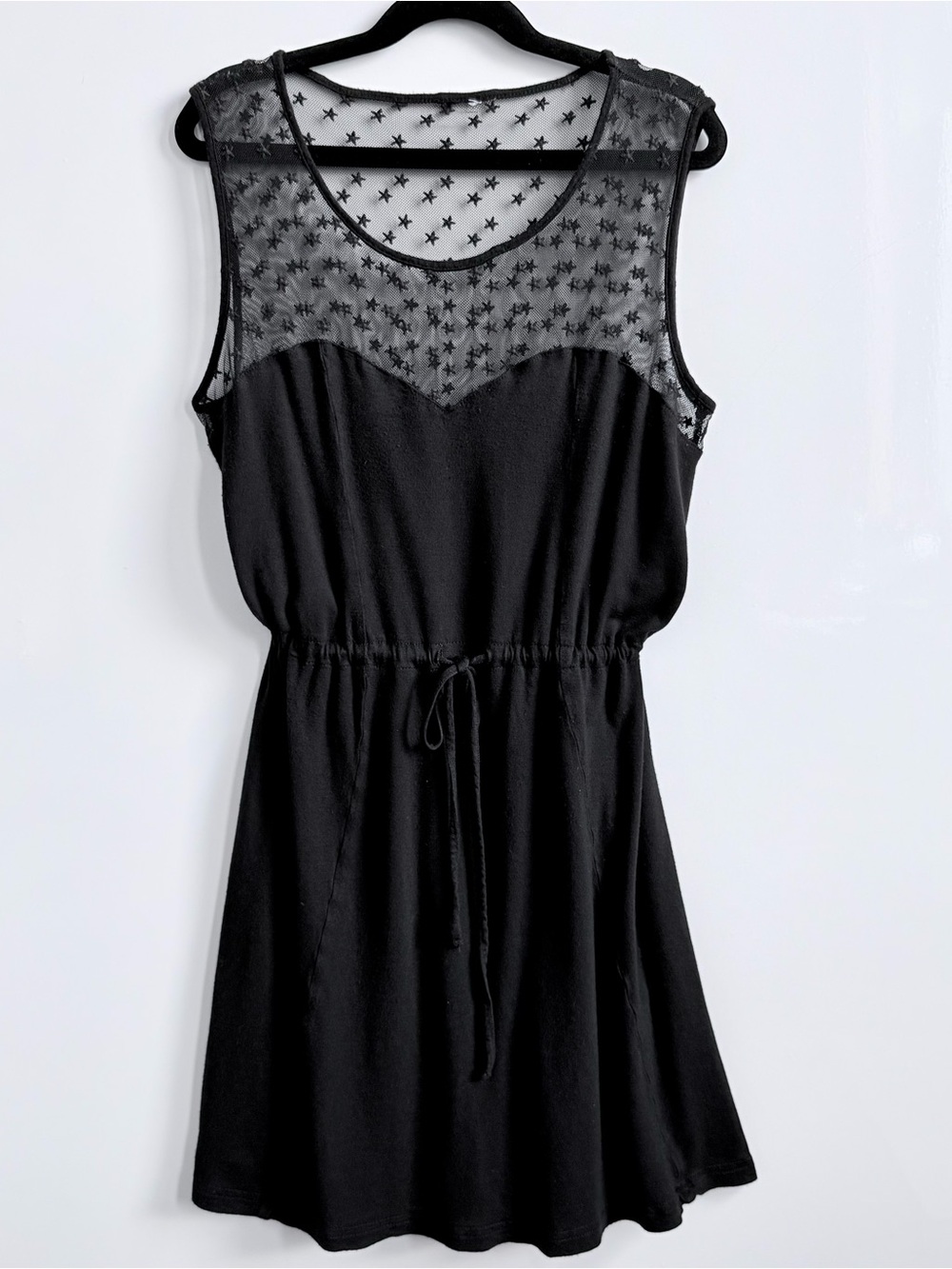 H&M Black Sleeveless Mini Dress with Star Mesh Yoke